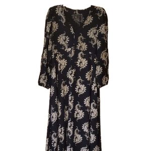 Catch Me Womans Black Floral Long Sleeve Boho Maxi Dress Size Large